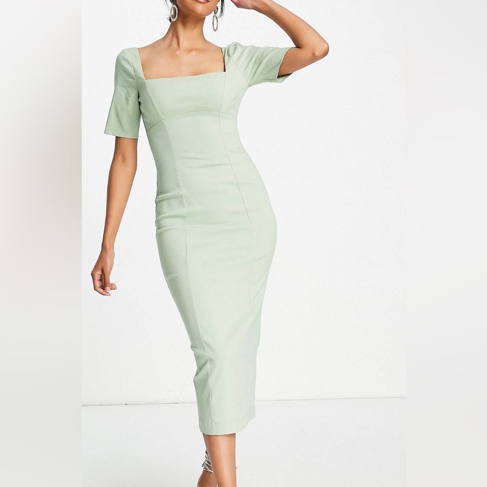 ASOS Design Strappy Back Sage/pale green pencil midi dress